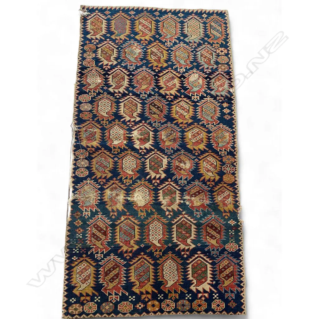 Carpet fragment - wool pile, - Karabagh - boteh on blue ground. 122.5 x 65.5cm Image 1++